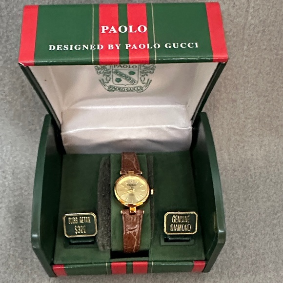 Paolo Gucci Accessories - Gucci Paolo Gucci Genuine Diamond and Leather Watch